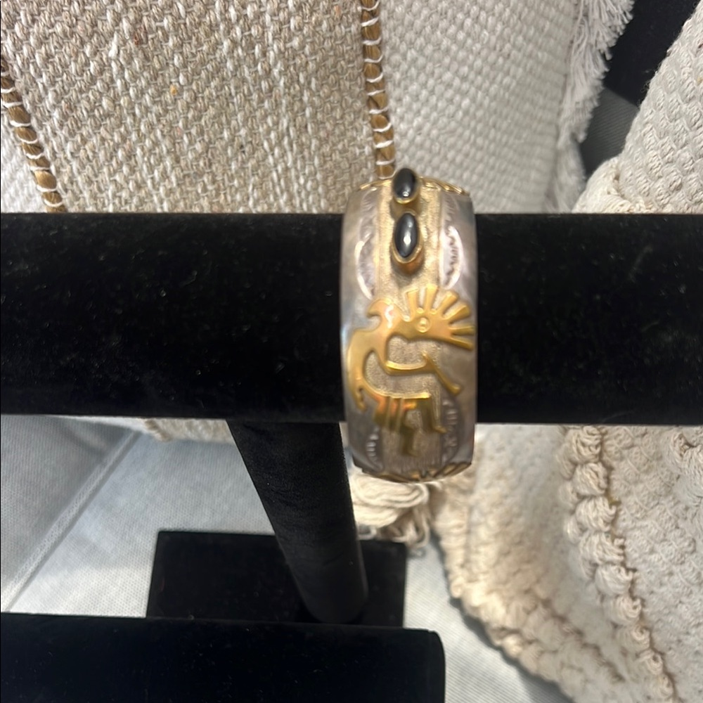 Navajo Signed Sterling & 12k GF Kokopelli Cuff Bracelet